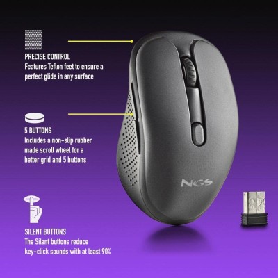 NGS EVO RUST BLACK - Mouse Ricaricabile Wireless da 2,4 GHz