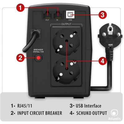 Atlantis Host-Power 1003 UPS Line interactive 850VA/480W 3xIEC