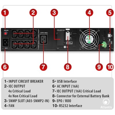 Atlantis Server Rack 2002 Pro UPS Online 2000VA/1800W 8xIEC