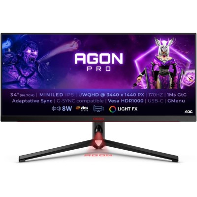 AOC Agon Pro AG344UXM Monitor 34" IPS MiniLED 170Hz UWQHD 1ms HDR Multimediale A-Sync HDMI/DP/USB-C