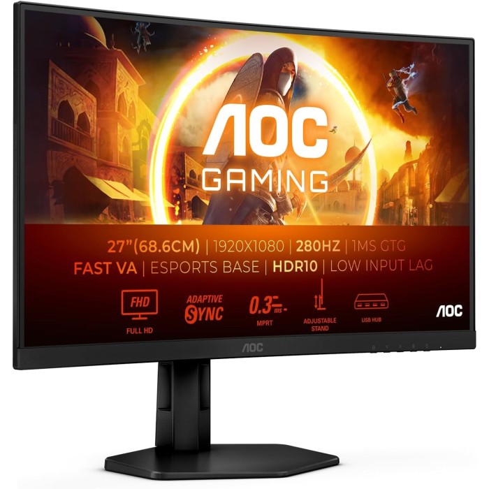 AOC C27G4ZXU Monitor Curvo 27" VA 280Hz Full HD 0,3ms Multimediale Hub USB 2*HDMI/DisplayPort