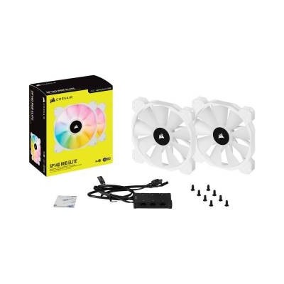 Corsair SP140 RGB Elite PWM 140mm White Dual Pack + Lighting Node CORE