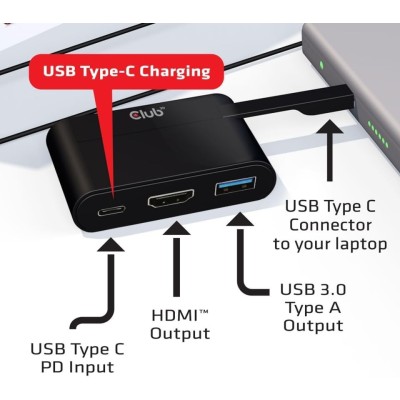 Club3D Mini Dock USB Type-C to HDMI2.0/USB2.0/Type-C Nero