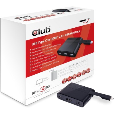 Club3D Mini Dock USB Type-C to HDMI2.0/USB2.0/Type-C Nero