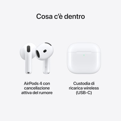 Apple AirPods 4 Auricolari Bluetooth Cancellazione attiva del rumore USB-C Bianco