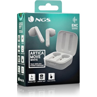 NGS ARTICA MOVE WHITE - Auricolari Wireless Compatibile con Tecnologia Bluetooth 5.3. e TWS  Controllo Touch