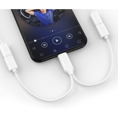 Adattatore Cuffie iPhone Lightning a 2 Lightning, AUX Dual Lightning + Caricatore per Cavo Splitter Compatibile con iPhone