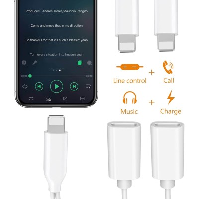 Adattatore Cuffie iPhone Lightning a 2 Lightning, AUX Dual Lightning + Caricatore per Cavo Splitter Compatibile con iPhone