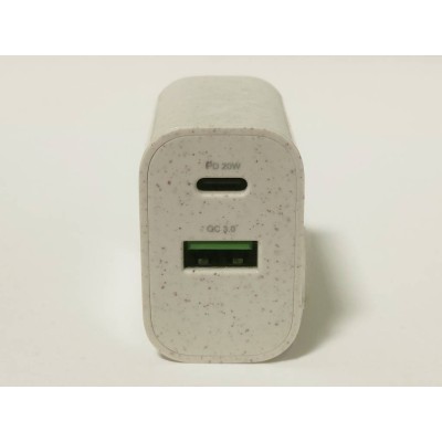 Caricabatteria in Fibra di Paglia 20W PD+QC Quick Charger USB-A Type-C