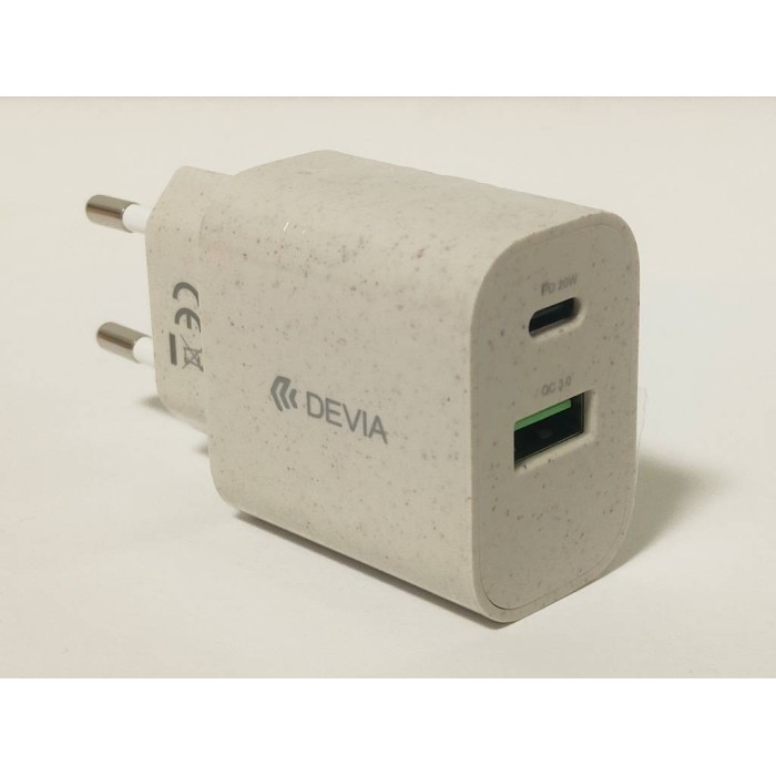 Caricabatteria in Fibra di Paglia 20W PD+QC Quick Charger USB-A Type-C