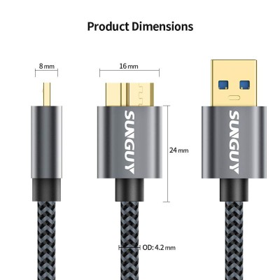 Micro cavo di ricarica USB 3.0, cavo da 0.3M 5Gbps da USB A a Micro USB per hard disk