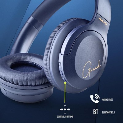 NGS CUFFIE BLUETOOTH 5.1 ARTICA GREED col.BLUE con RICARICA USB + Jack 3,5