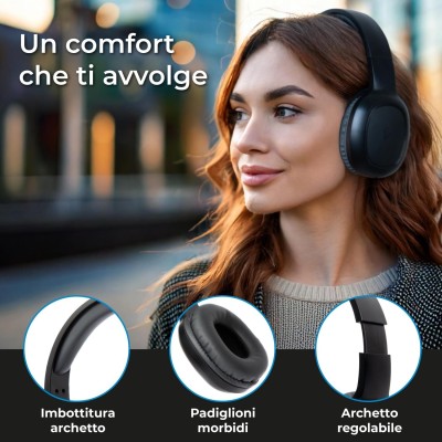 VULTECH CUFFIE BLUETOOTH 5,3 CRAB2, NERE, MICROFONO, CONTROLLO TRACCIA, CONNETTORE TYPE C, BATTERIA